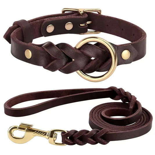 Leather Dog Collar and leash Set.