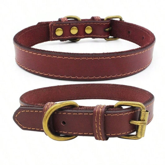 Brown Adjustable Leather Dog Collar – Classic Style